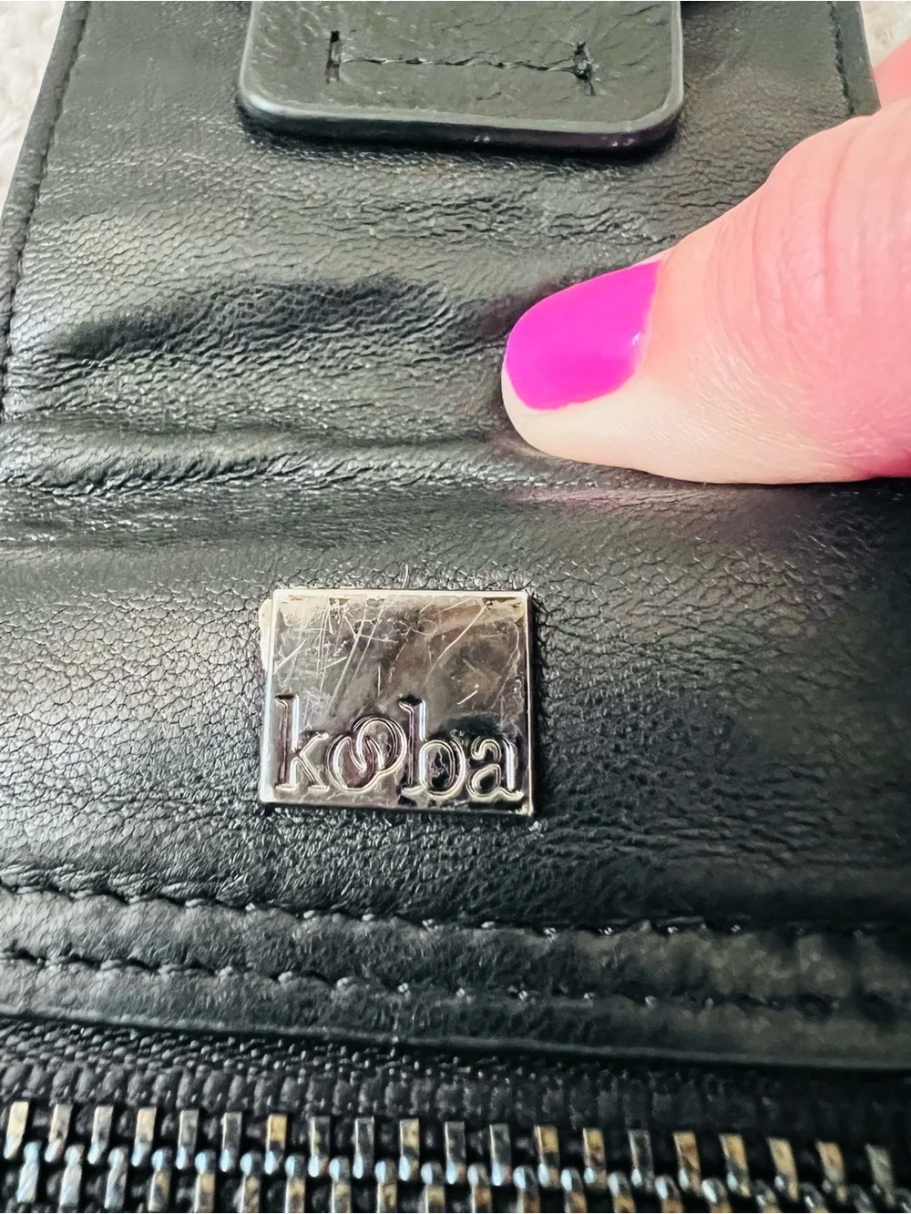 Kooba Black Leather Clutch Wallet with Silver Hardware